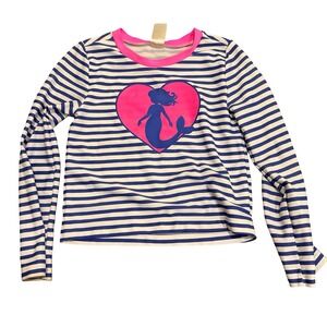 OshKosh Bgosh Rash Guard Blue White Striped Mermaid Heart Girls 4T